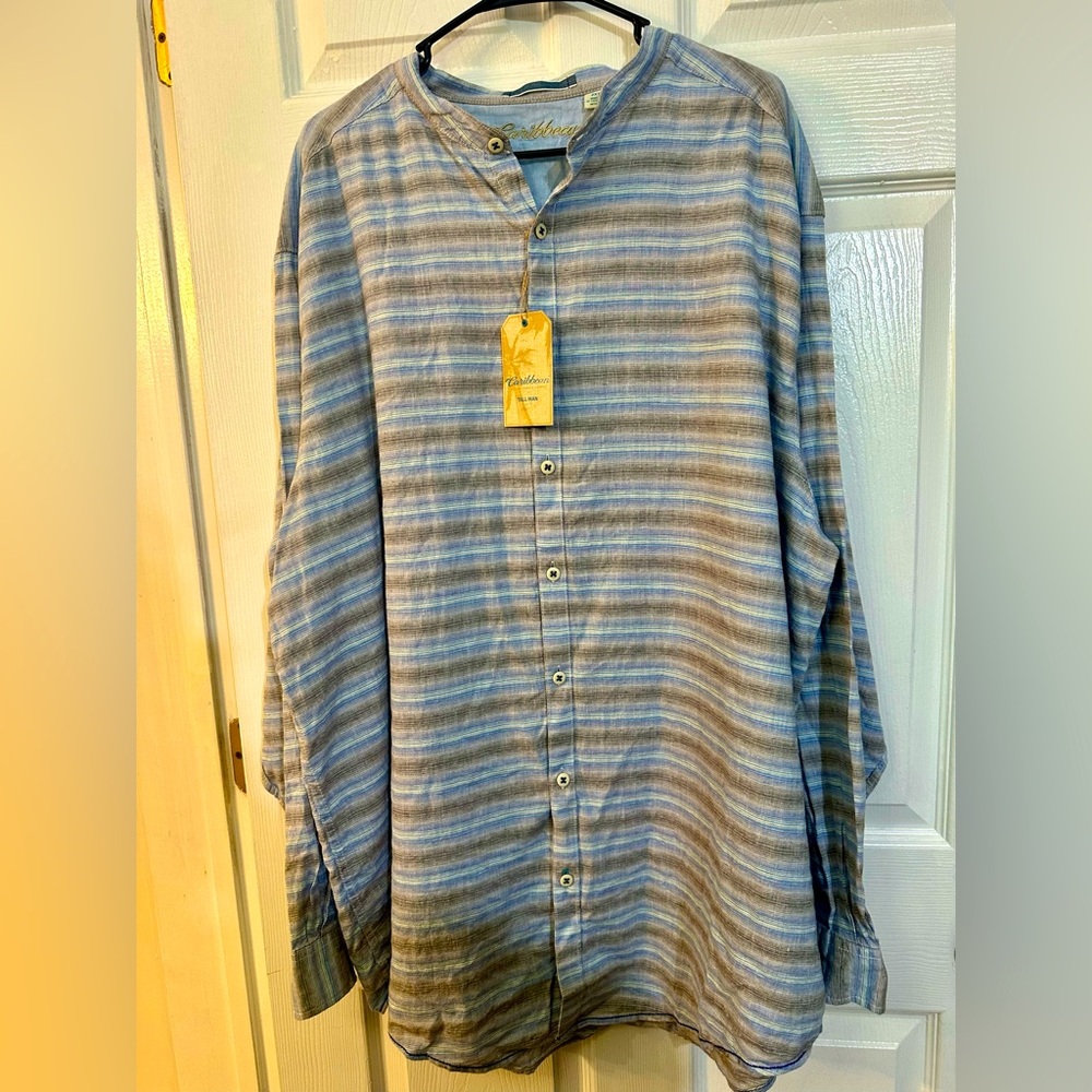 Big & Tall men's Caribbean Blue Casual Button Down Shirt, size 2XT